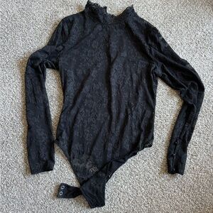 Victoria's Secret Black Lace Long Sleeve Bodysuit NWT